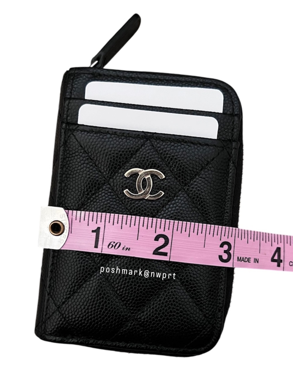 CHANEL 💯 Caviar Quilted CC Zip Zipped Card Holder Coin Wallet Black Gold Box - Picture 11 of 13